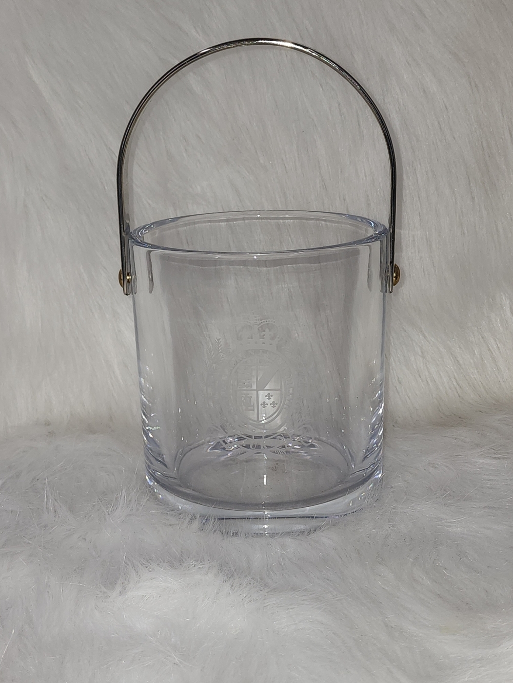 RALPH LAUREN CRYSTAL ICE BUCKET CLEAR WITH GOLD METAL HANDLE CLASSIC CREST LOGO - Picture 3 of 8